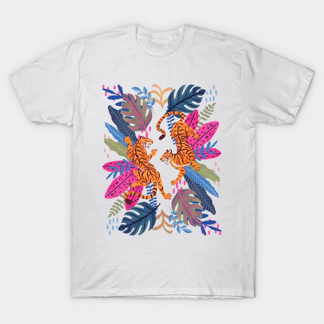 Jungle Cats - Wild Tigers in Blue T-Shirt by Serena Archetti